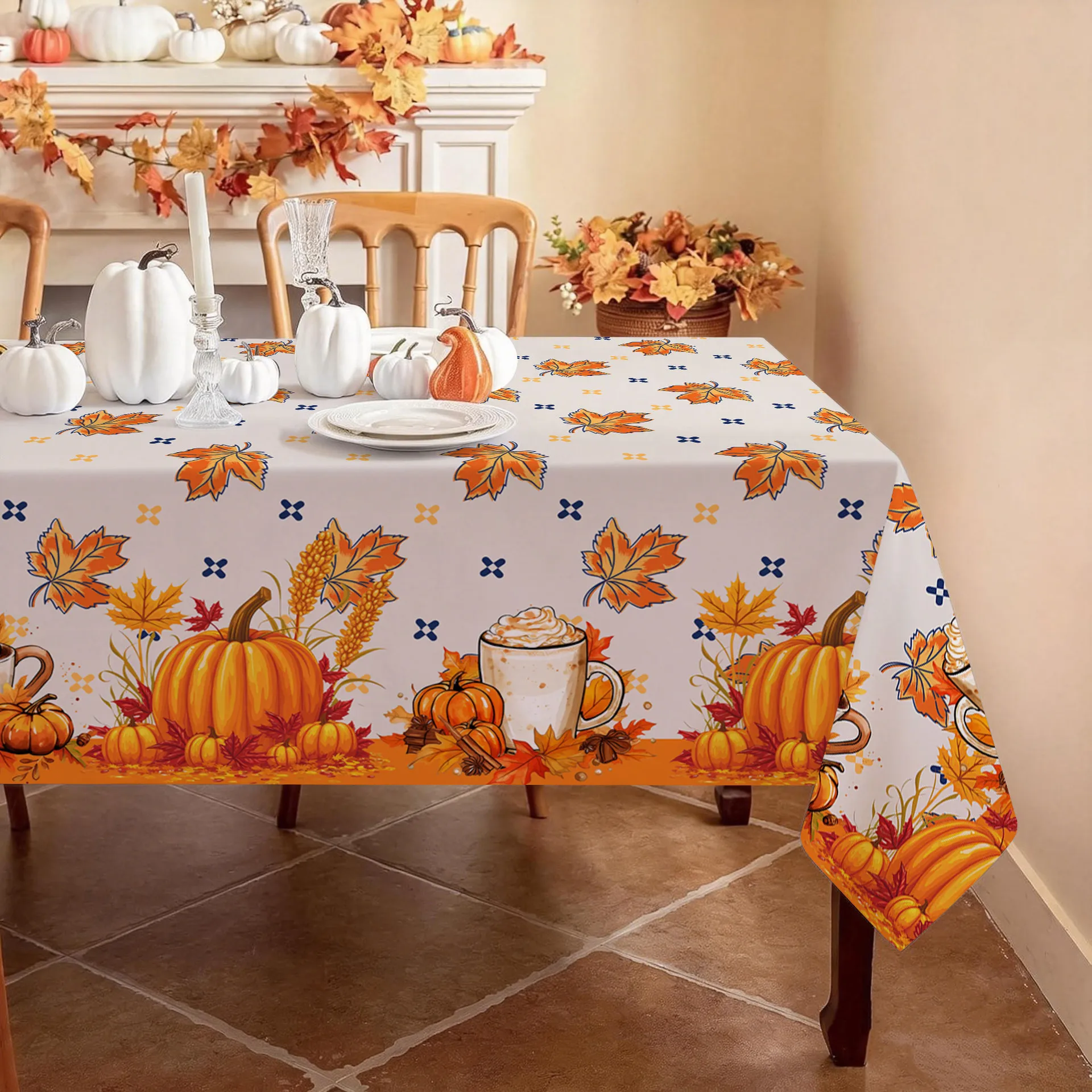 Halloween Decor Fall Pumpkin Leaf Tablecloth