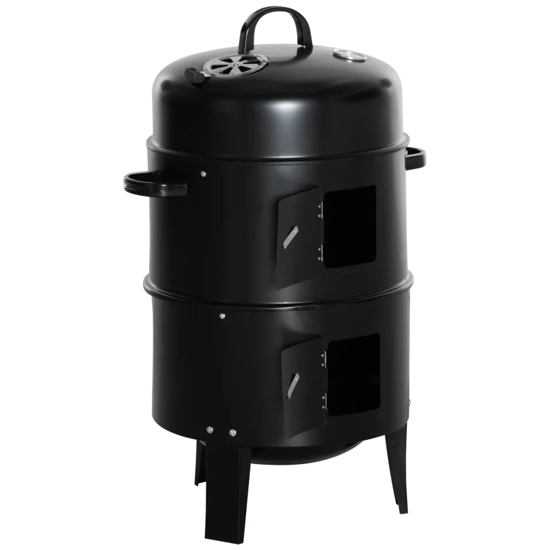 3-in-1 Vertical Charcoal BBQ Smoker Grill
